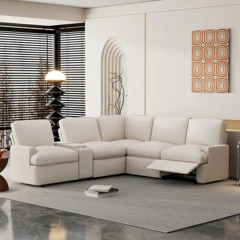 Power Relaxliege Ecksofa Heimkino Relaxsofa Schnittsofa mit Aufbewahrungsbox, Getränkehaltern
