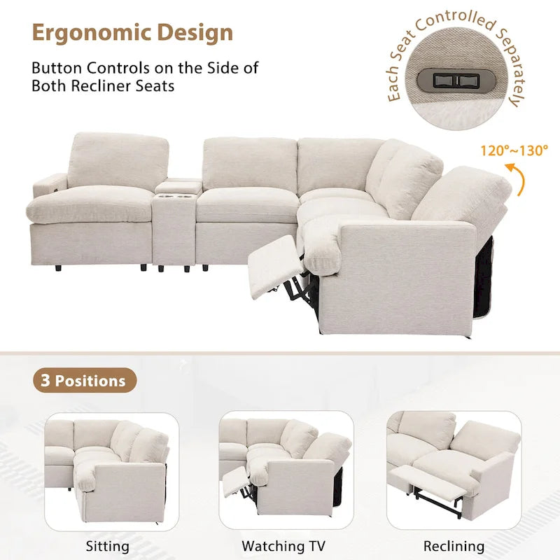 Power Relaxliege Ecksofa Heimkino Relaxsofa Schnittsofa mit Aufbewahrungsbox, Getränkehaltern