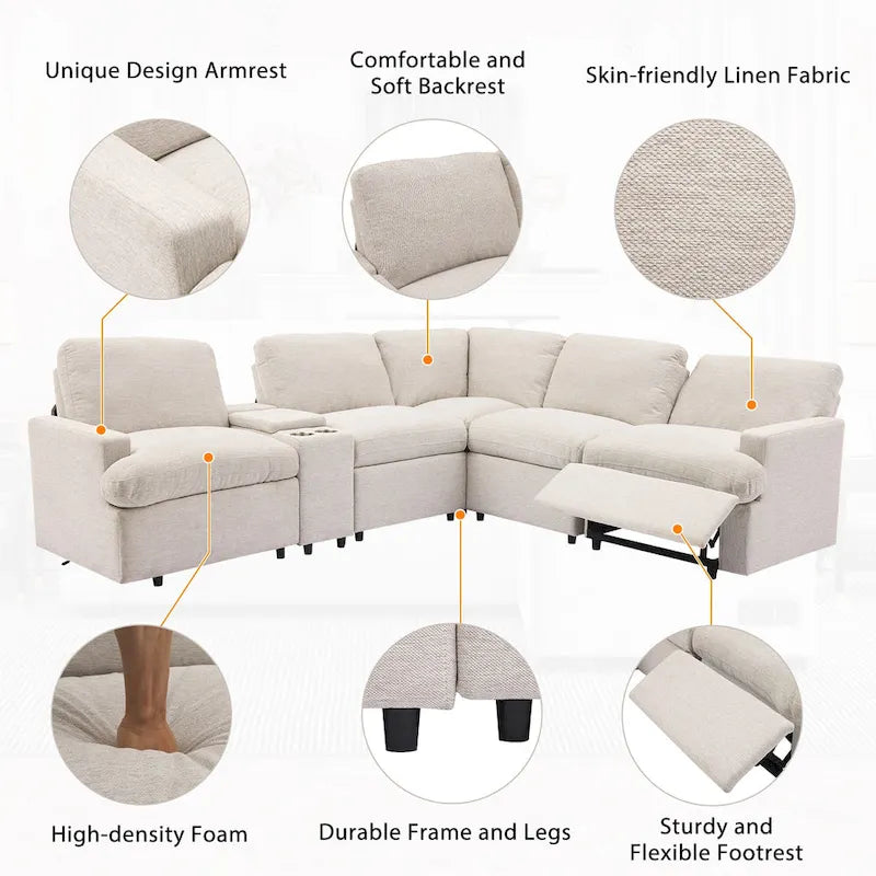 Power Relaxliege Ecksofa Heimkino Relaxsofa Schnittsofa mit Aufbewahrungsbox, Getränkehaltern