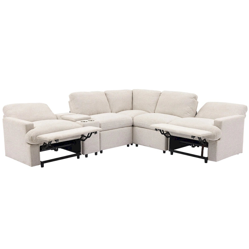 Power Relaxliege Ecksofa Heimkino Relaxsofa Schnittsofa mit Aufbewahrungsbox, Getränkehaltern