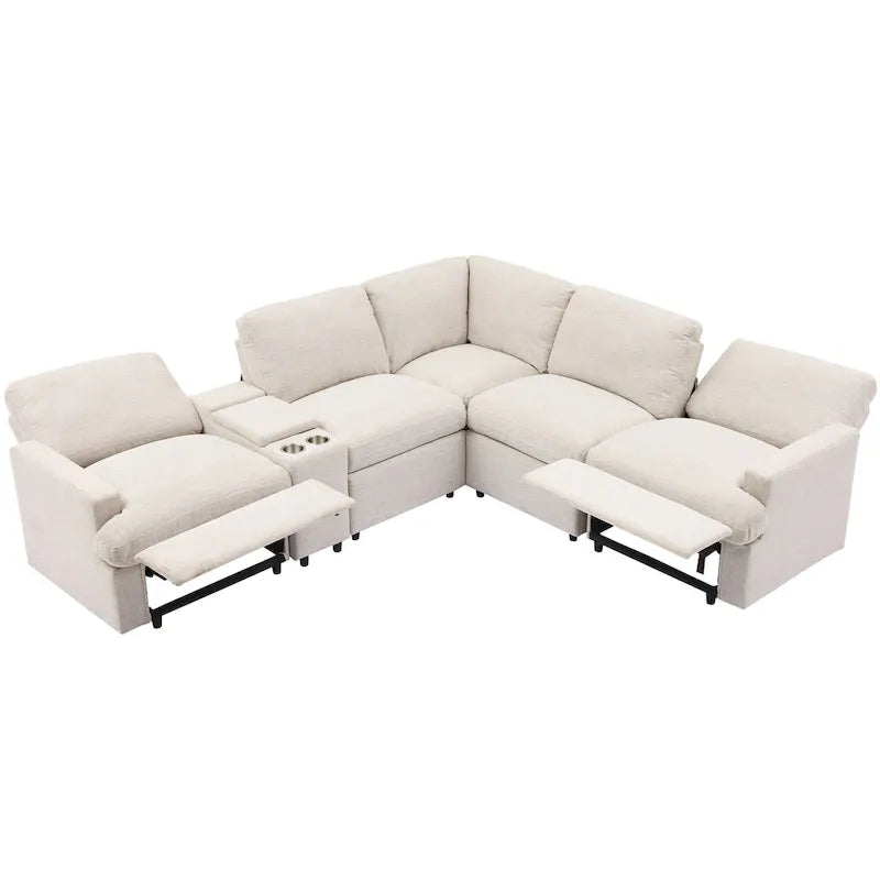 Power Relaxliege Ecksofa Heimkino Relaxsofa Schnittsofa mit Aufbewahrungsbox, Getränkehaltern