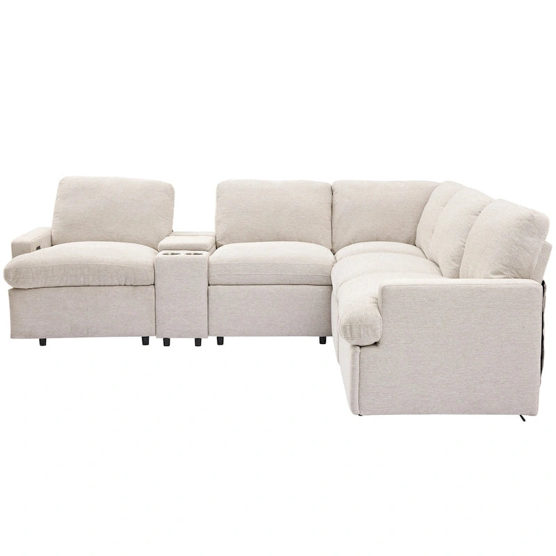 Power Relaxliege Ecksofa Heimkino Relaxsofa Schnittsofa mit Aufbewahrungsbox, Getränkehaltern