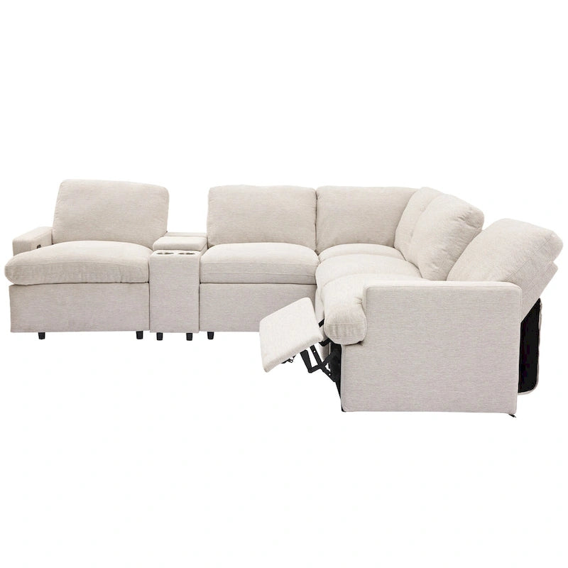 Power Relaxliege Ecksofa Heimkino Relaxsofa Schnittsofa mit Aufbewahrungsbox, Getränkehaltern