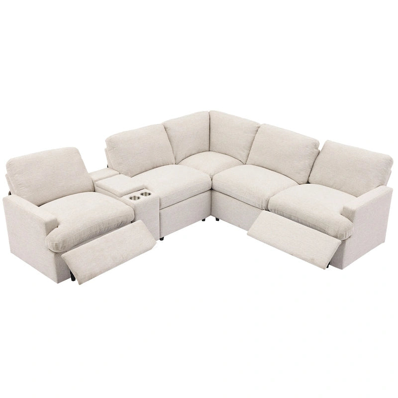 Power Relaxliege Ecksofa Heimkino Relaxsofa Schnittsofa mit Aufbewahrungsbox, Getränkehaltern