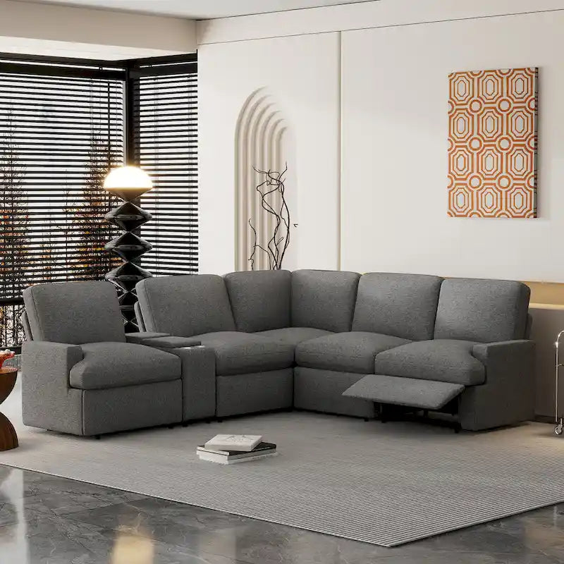 Power Relaxliege Ecksofa Heimkino Relaxsofa Schnittsofa mit Aufbewahrungsbox, Getränkehaltern