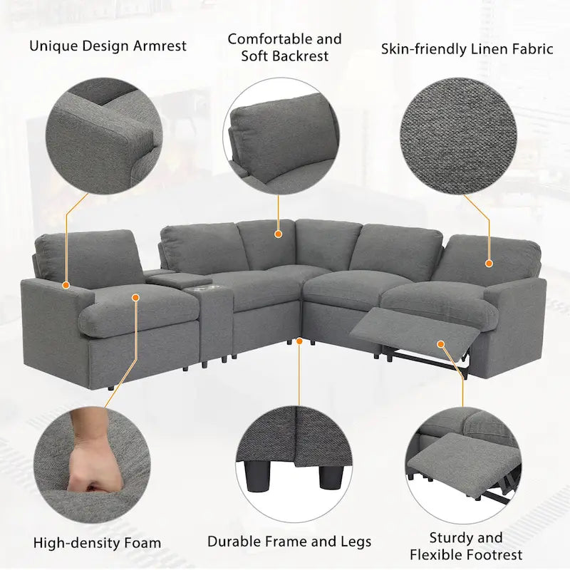 Power Relaxliege Ecksofa Heimkino Relaxsofa Schnittsofa mit Aufbewahrungsbox, Getränkehaltern