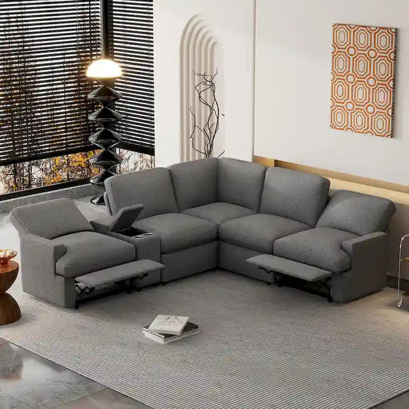 Power Relaxliege Ecksofa Heimkino Relaxsofa Schnittsofa mit Aufbewahrungsbox, Getränkehaltern