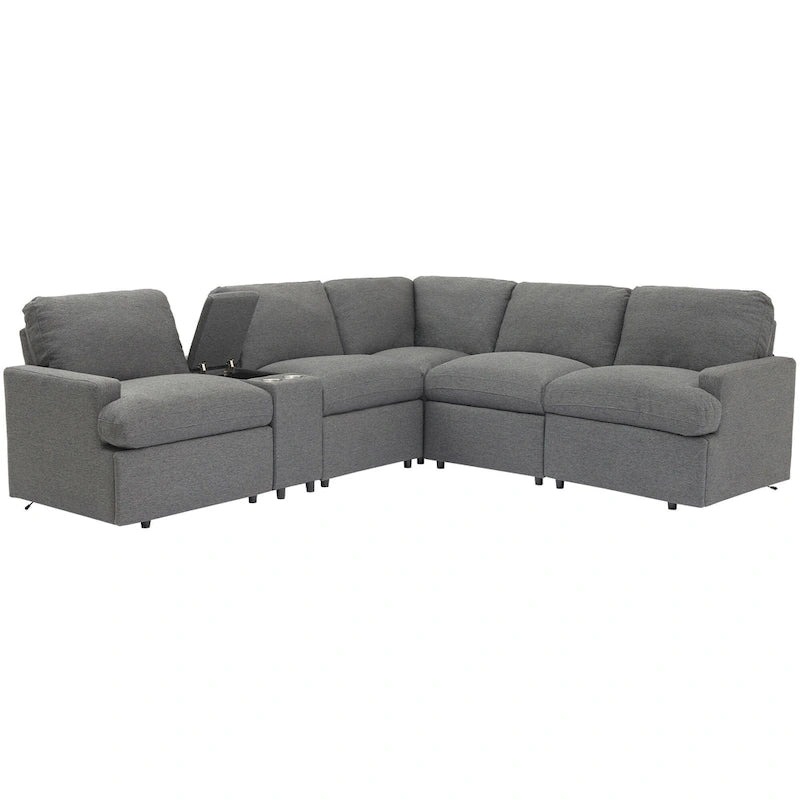 Power Relaxliege Ecksofa Heimkino Relaxsofa Schnittsofa mit Aufbewahrungsbox, Getränkehaltern