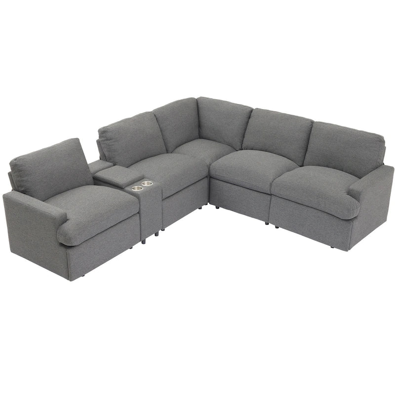 Power Relaxliege Ecksofa Heimkino Relaxsofa Schnittsofa mit Aufbewahrungsbox, Getränkehaltern