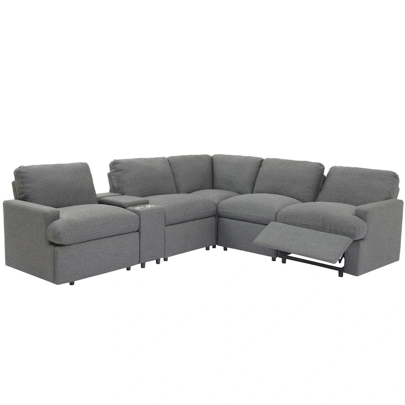 Power Relaxliege Ecksofa Heimkino Relaxsofa Schnittsofa mit Aufbewahrungsbox, Getränkehaltern