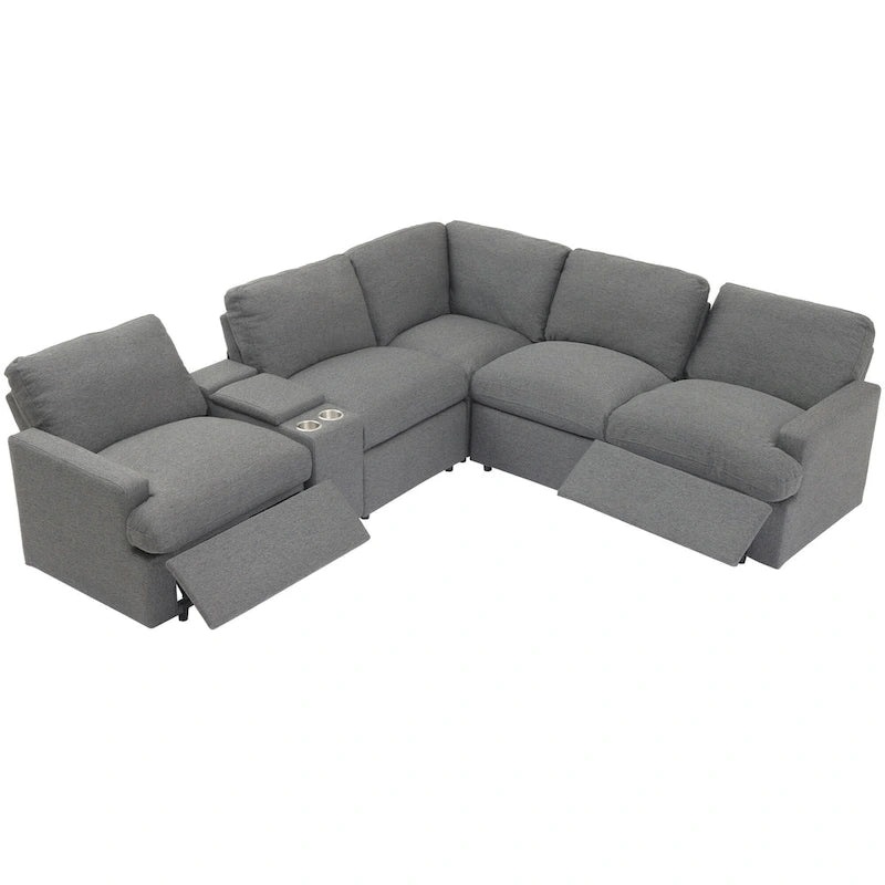 Power Relaxliege Ecksofa Heimkino Relaxsofa Schnittsofa mit Aufbewahrungsbox, Getränkehaltern