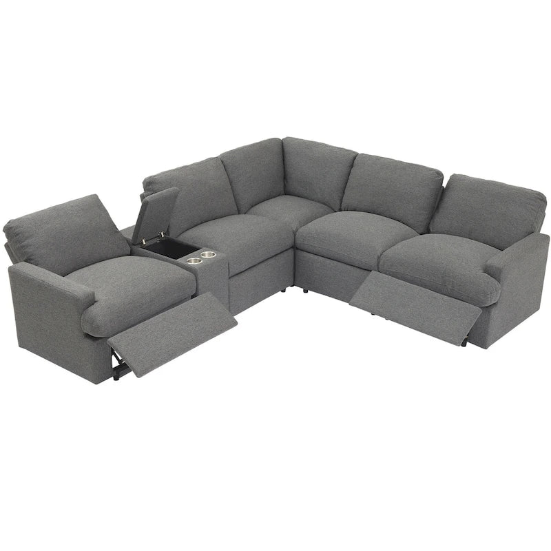 Power Relaxliege Ecksofa Heimkino Relaxsofa Schnittsofa mit Aufbewahrungsbox, Getränkehaltern