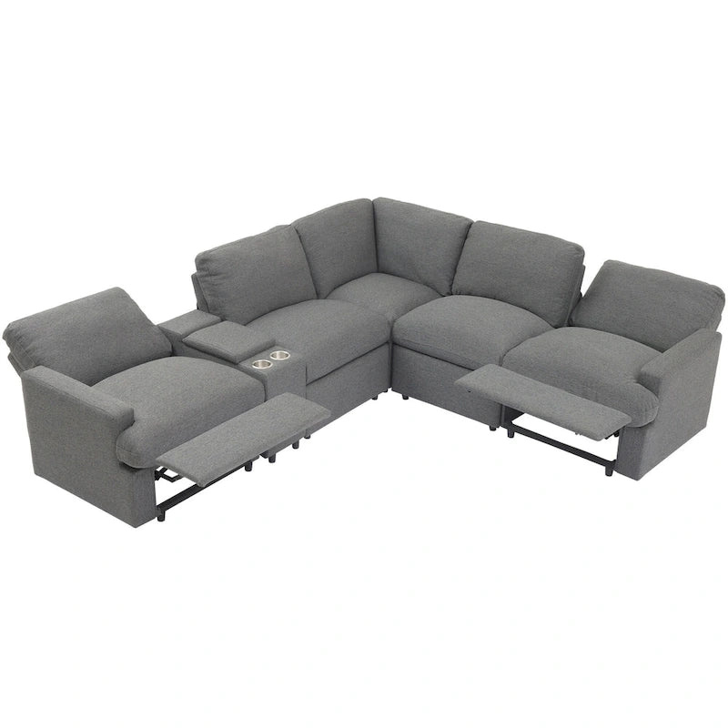 Power Relaxliege Ecksofa Heimkino Relaxsofa Schnittsofa mit Aufbewahrungsbox, Getränkehaltern