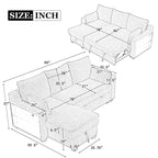 Ausziehbares Schlafsofa L-förmige Couch Verwandlungssofa mit Stauraum-Recamiere, Ablagefächern und USB-Anschlüssen