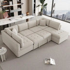 117.3 Übergroßes Sektionalsofa U-förmiges Sofa Ausziehbares Schlafsofa mit zwei Wurfkissen für das Wohnzimmer, Beige