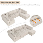 117.3 Übergroßes Sektionalsofa U-förmiges Sofa Ausziehbares Schlafsofa mit zwei Wurfkissen für das Wohnzimmer, Beige