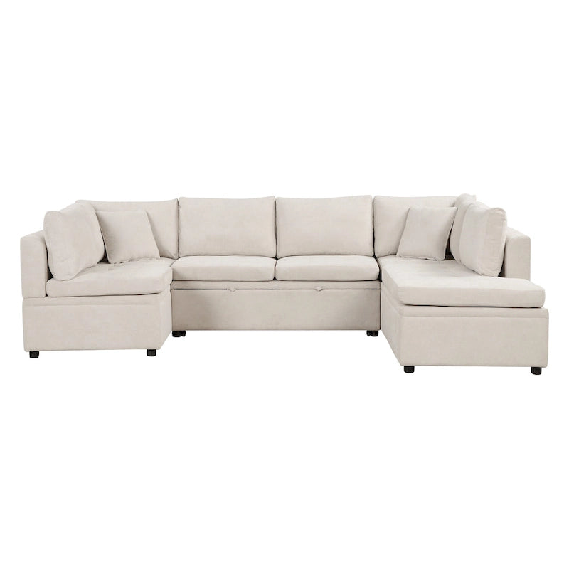 117.3 Übergroßes Sektionalsofa U-förmiges Sofa Ausziehbares Schlafsofa mit zwei Wurfkissen für das Wohnzimmer, Beige
