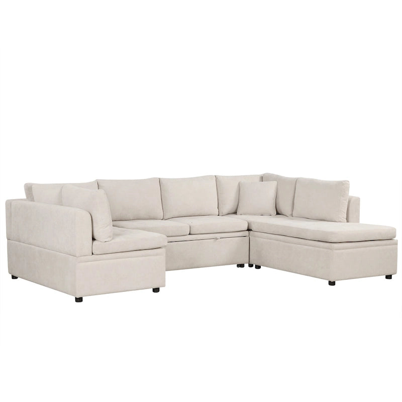 117.3 Übergroßes Sektionalsofa U-förmiges Sofa Ausziehbares Schlafsofa mit zwei Wurfkissen für das Wohnzimmer, Beige