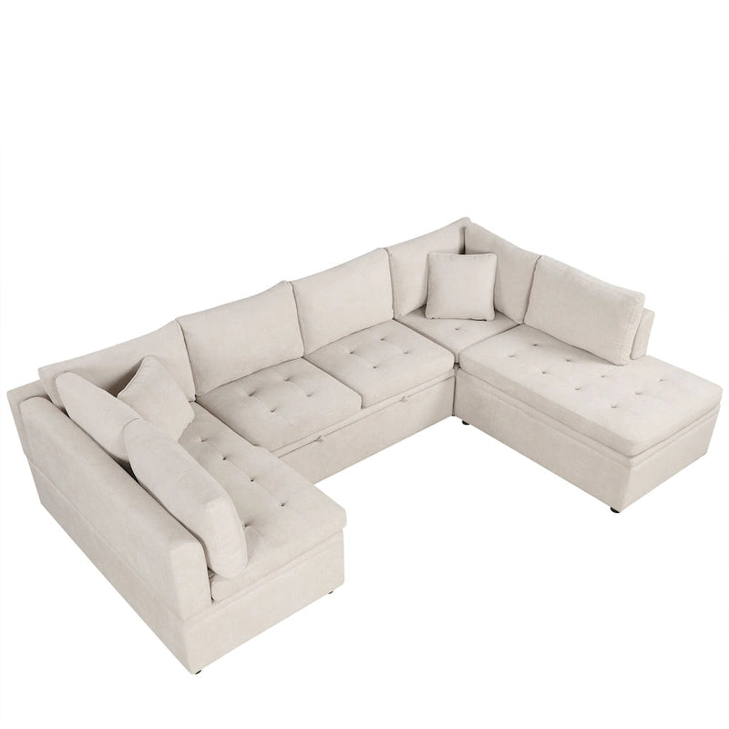117.3 Übergroßes Sektionalsofa U-förmiges Sofa Ausziehbares Schlafsofa mit zwei Wurfkissen für das Wohnzimmer, Beige