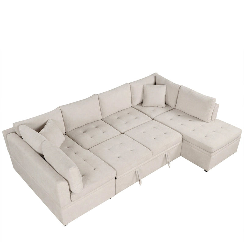 117.3 Übergroßes Sektionalsofa U-förmiges Sofa Ausziehbares Schlafsofa mit zwei Wurfkissen für das Wohnzimmer, Beige