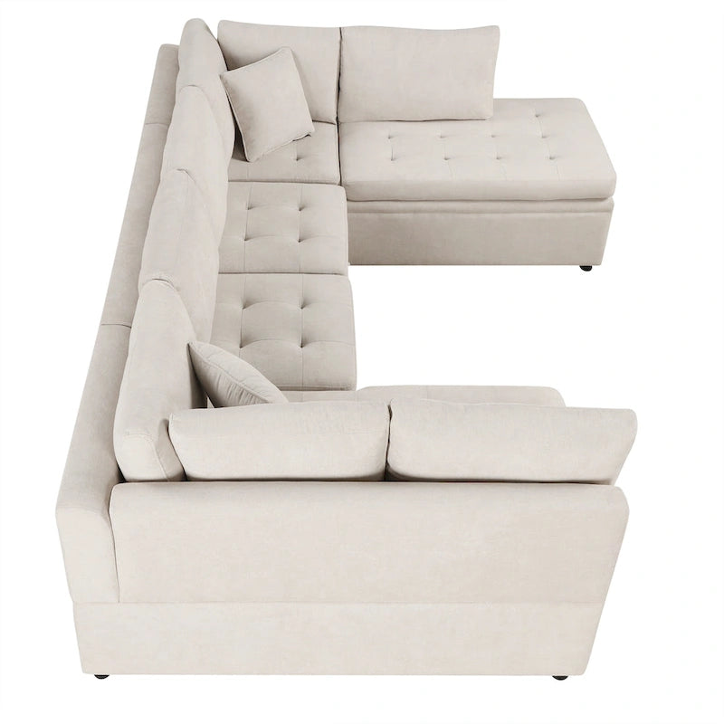117.3 Übergroßes Sektionalsofa U-förmiges Sofa Ausziehbares Schlafsofa mit zwei Wurfkissen für das Wohnzimmer, Beige