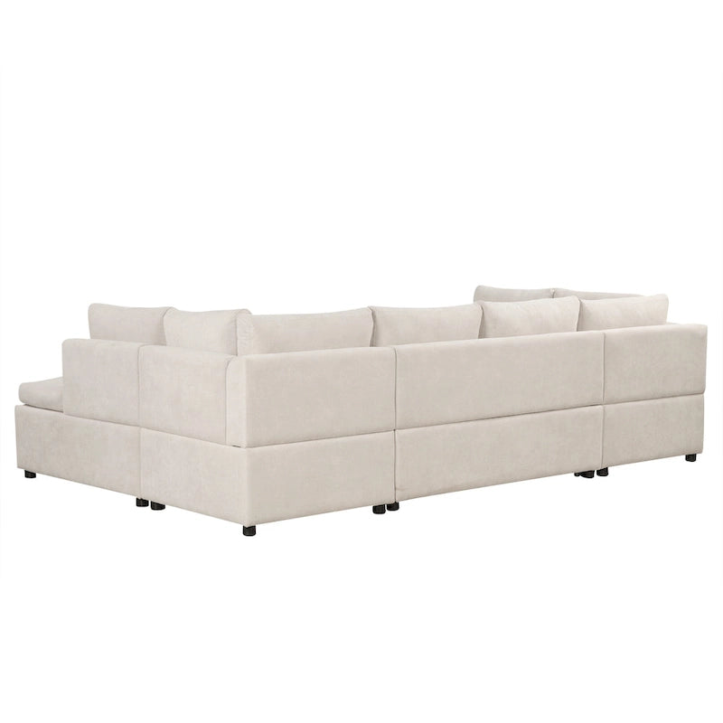 117.3 Übergroßes Sektionalsofa U-förmiges Sofa Ausziehbares Schlafsofa mit zwei Wurfkissen für das Wohnzimmer, Beige
