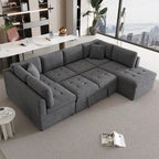 117.3 Übergroßes Sektionalsofa U-förmiges Sofa Ausziehbares Schlafsofa mit zwei Wurfkissen für das Wohnzimmer, Beige