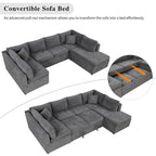 117.3 Übergroßes Sektionalsofa U-förmiges Sofa Ausziehbares Schlafsofa mit zwei Wurfkissen für das Wohnzimmer, Beige