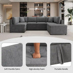 117.3 Übergroßes Sektionalsofa U-förmiges Sofa Ausziehbares Schlafsofa mit zwei Wurfkissen für das Wohnzimmer, Beige
