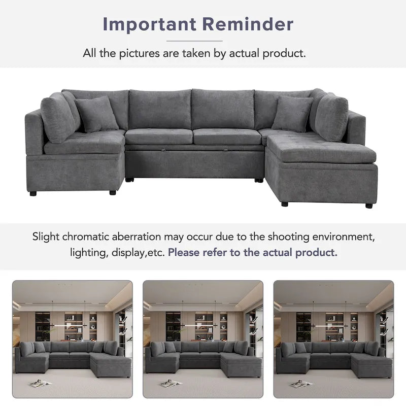 117.3 Übergroßes Sektionalsofa U-förmiges Sofa Ausziehbares Schlafsofa mit zwei Wurfkissen für das Wohnzimmer, Beige