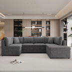 117.3 Übergroßes Sektionalsofa U-förmiges Sofa Ausziehbares Schlafsofa mit zwei Wurfkissen für das Wohnzimmer, Beige