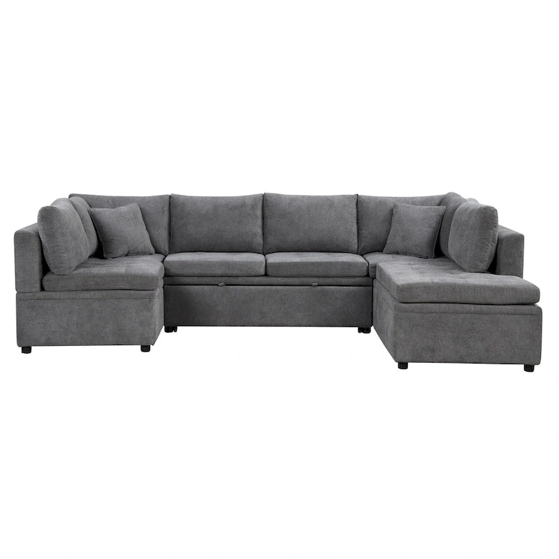 117.3 Übergroßes Sektionalsofa U-förmiges Sofa Ausziehbares Schlafsofa mit zwei Wurfkissen für das Wohnzimmer, Beige