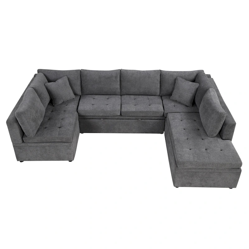 117.3 Übergroßes Sektionalsofa U-förmiges Sofa Ausziehbares Schlafsofa mit zwei Wurfkissen für das Wohnzimmer, Beige