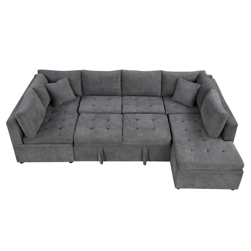 117.3 Übergroßes Sektionalsofa U-förmiges Sofa Ausziehbares Schlafsofa mit zwei Wurfkissen für das Wohnzimmer, Beige