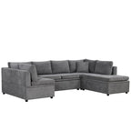117.3 Übergroßes Sektionalsofa U-förmiges Sofa Ausziehbares Schlafsofa mit zwei Wurfkissen für das Wohnzimmer, Beige