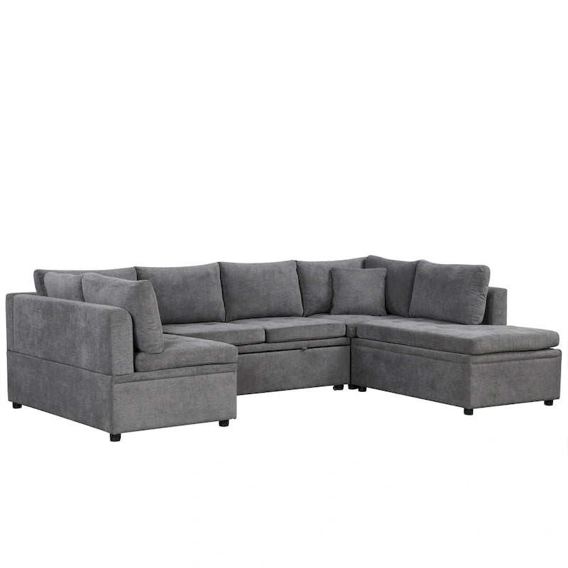 117.3 Übergroßes Sektionalsofa U-förmiges Sofa Ausziehbares Schlafsofa mit zwei Wurfkissen für das Wohnzimmer, Beige