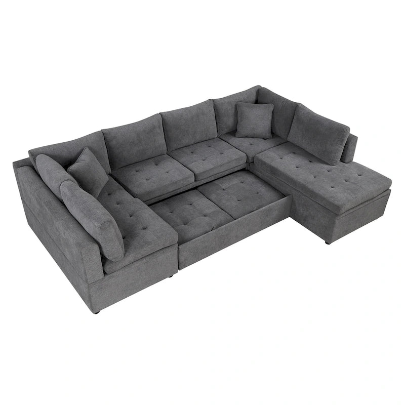 117.3 Übergroßes Sektionalsofa U-förmiges Sofa Ausziehbares Schlafsofa mit zwei Wurfkissen für das Wohnzimmer, Beige