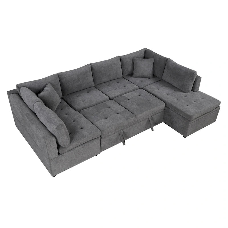117.3 Übergroßes Sektionalsofa U-förmiges Sofa Ausziehbares Schlafsofa mit zwei Wurfkissen für das Wohnzimmer, Beige