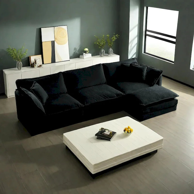 Vierteiliges, modulares L-förmiges Ecksofa mit Chenille-Polsterung und Ottomane
