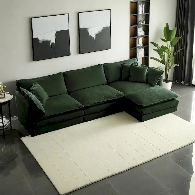 Vierteiliges, modulares L-förmiges Ecksofa mit Chenille-Polsterung und Ottomane