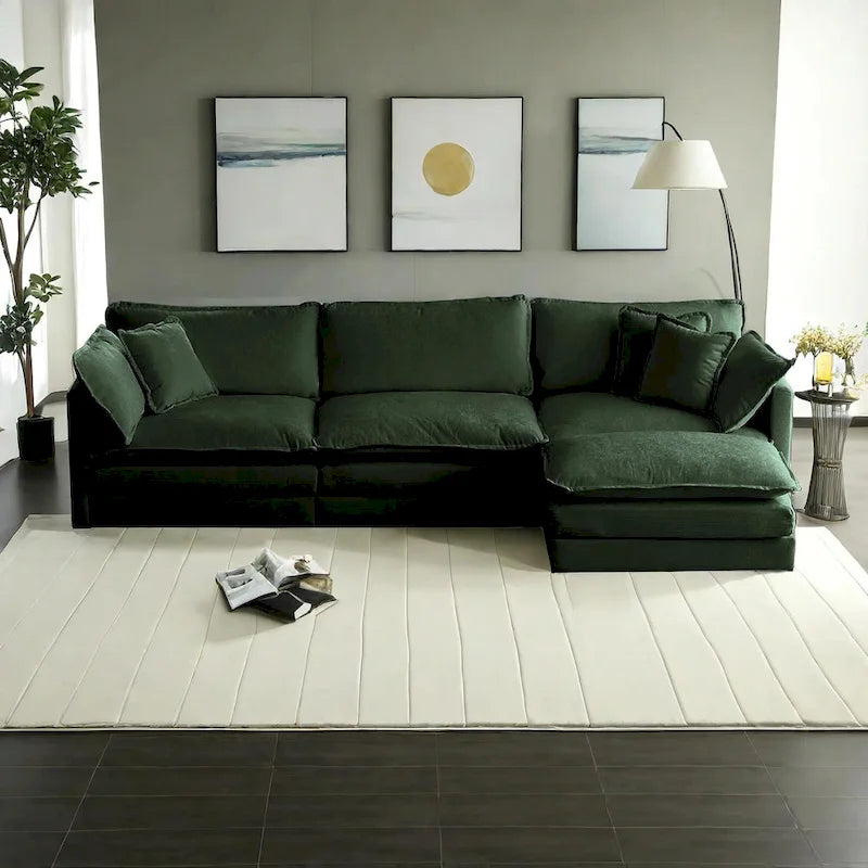 Vierteiliges, modulares L-förmiges Ecksofa mit Chenille-Polsterung und Ottomane