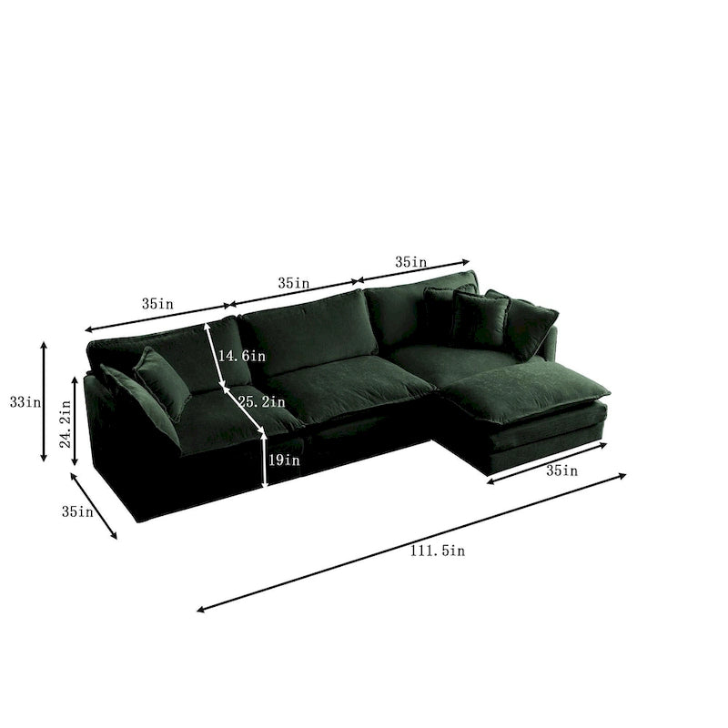 Vierteiliges, modulares L-förmiges Ecksofa mit Chenille-Polsterung und Ottomane