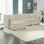 Vierteiliges, modulares L-förmiges Ecksofa mit Chenille-Polsterung und Ottomane