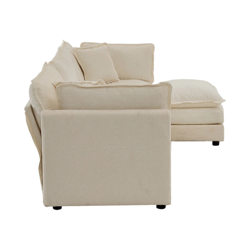 Vierteiliges, modulares L-förmiges Ecksofa mit Chenille-Polsterung und Ottomane