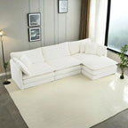 Vierteiliges, modulares L-förmiges Ecksofa mit Chenille-Polsterung und Ottomane