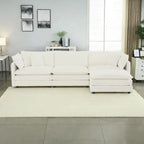 Vierteiliges, modulares L-förmiges Ecksofa mit Chenille-Polsterung und Ottomane