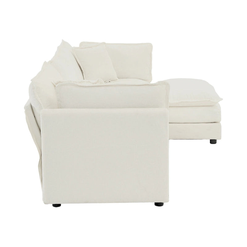 Vierteiliges, modulares L-förmiges Ecksofa mit Chenille-Polsterung und Ottomane