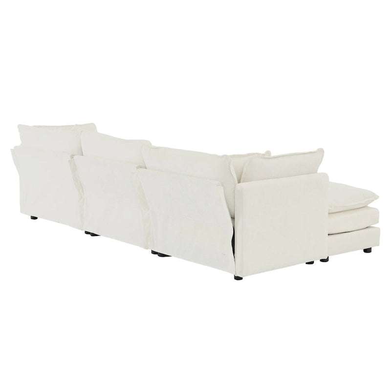Vierteiliges, modulares L-förmiges Ecksofa mit Chenille-Polsterung und Ottomane