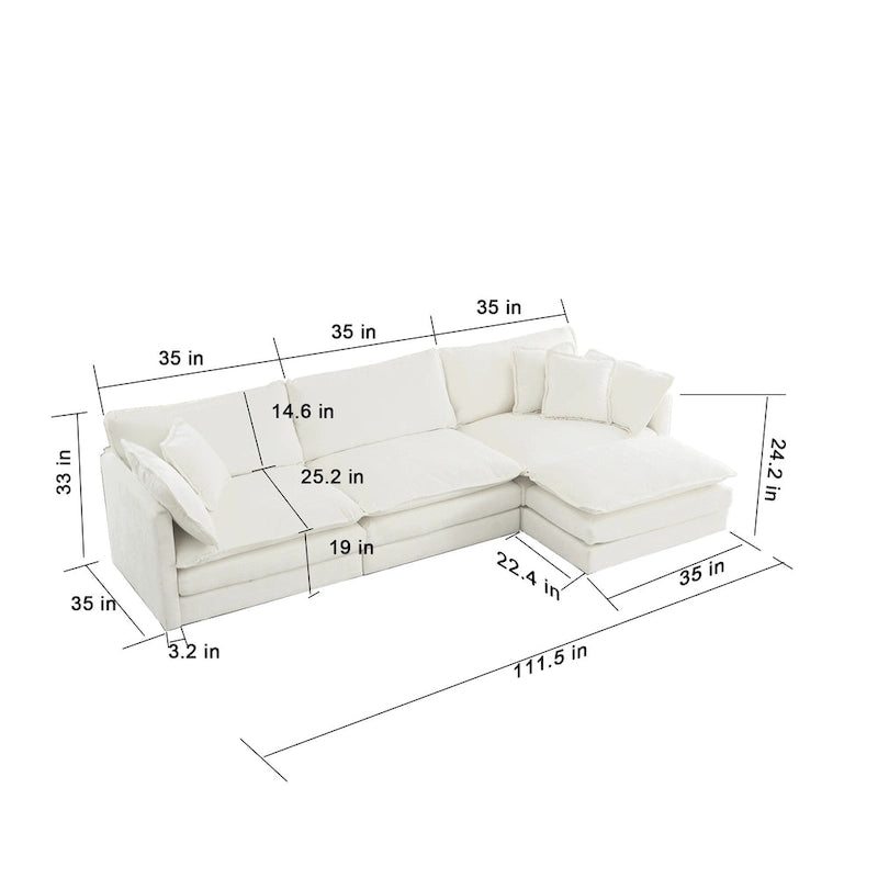 Vierteiliges, modulares L-förmiges Ecksofa mit Chenille-Polsterung und Ottomane