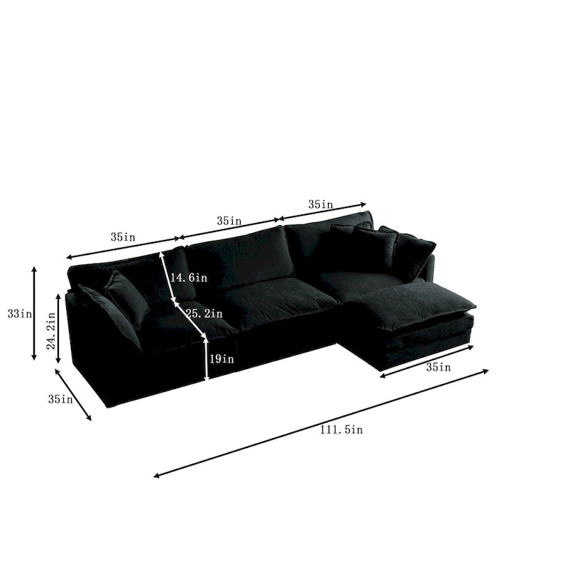 Vierteiliges, modulares L-förmiges Ecksofa mit Chenille-Polsterung und Ottomane
